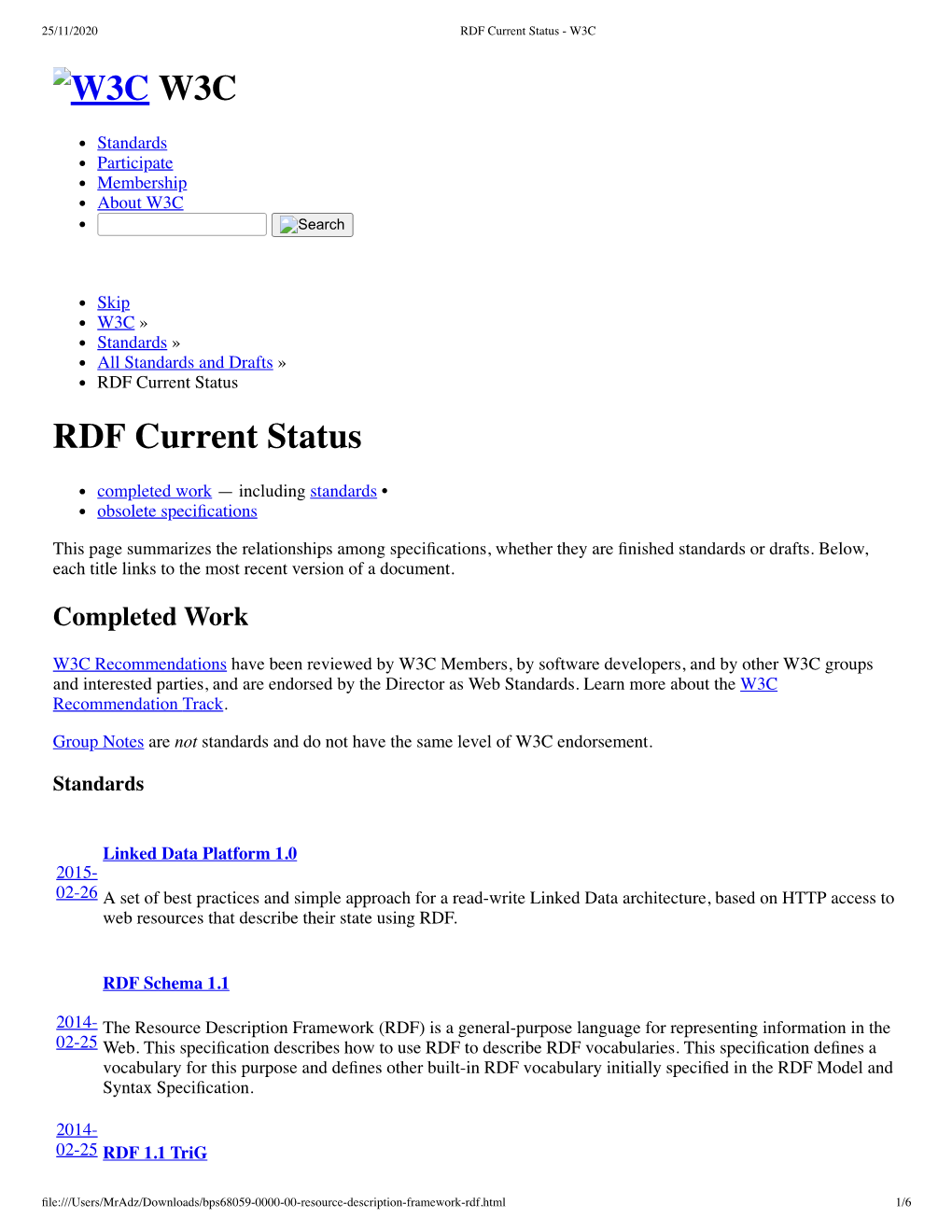 W3C W3C RDF Current Status