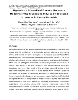 Hyperelastic Phase-Field Fracture Mechanics Modeling of the Toughening Induced by Bouligand Structures in Natural Materials”, J