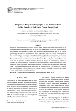 Progress on the Palynostratigraphy of the Permian Strata in Rio Grande Do Sul State, Paraná Basin, Brazil