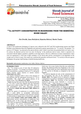 Potravinarstvo Slovak Journal of Food Sciences Volume 14 254 2020 137Cs ACTIVITY CONCENTRATION in MUSHROOMS from the BOBRŮVKA R