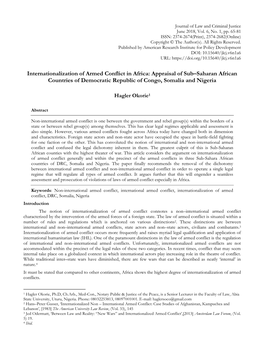 Internationalization of Armed Conflict in Africa: Appraisal of Sub–Saharan African Countries of Democratic Republic of Congo, Somalia and Nigeria