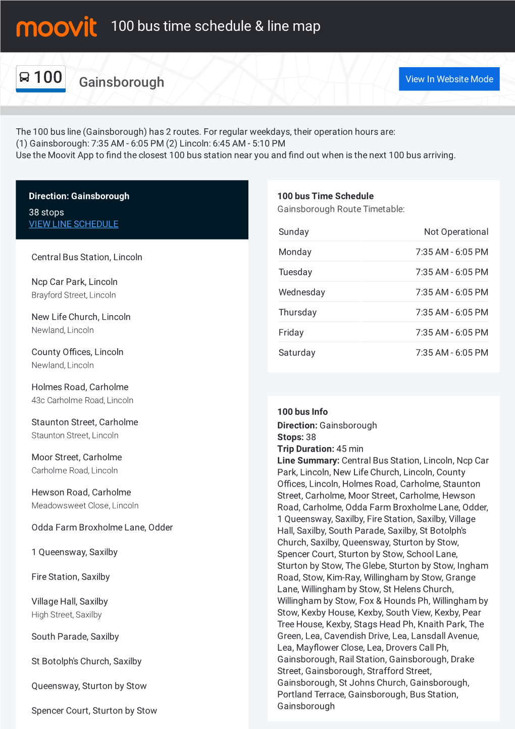 100 Bus Time Schedule & Line Route