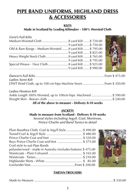 Pipe Band Uniforms, Highland Dress & Accessories