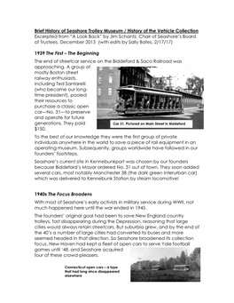 History of Seashore Trolley Museum / History of the Vehicle Collection