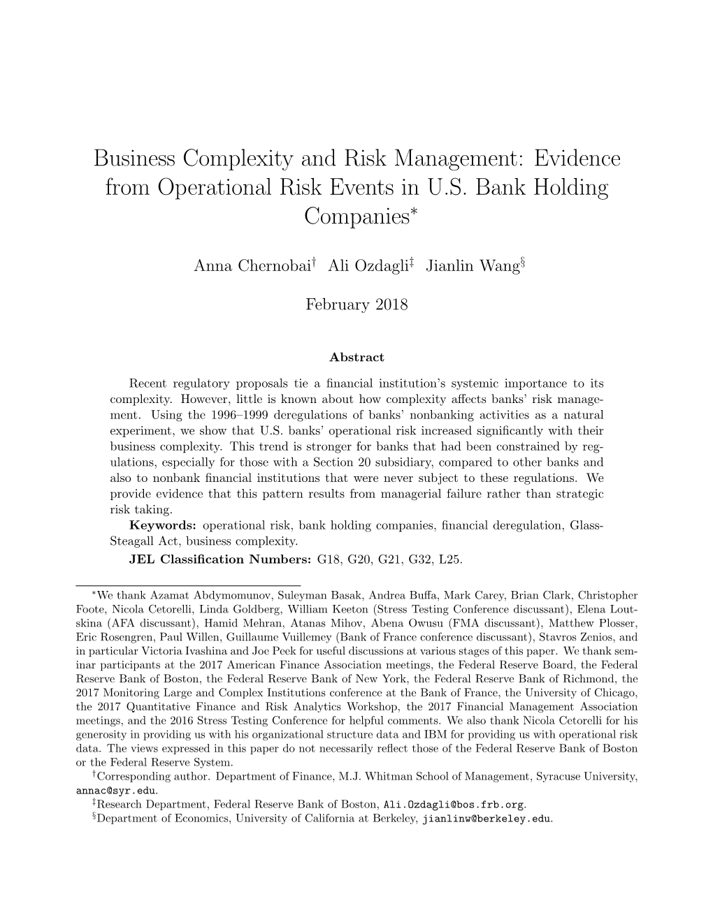 Evidence from Operational Risk Events in US Bank Holding