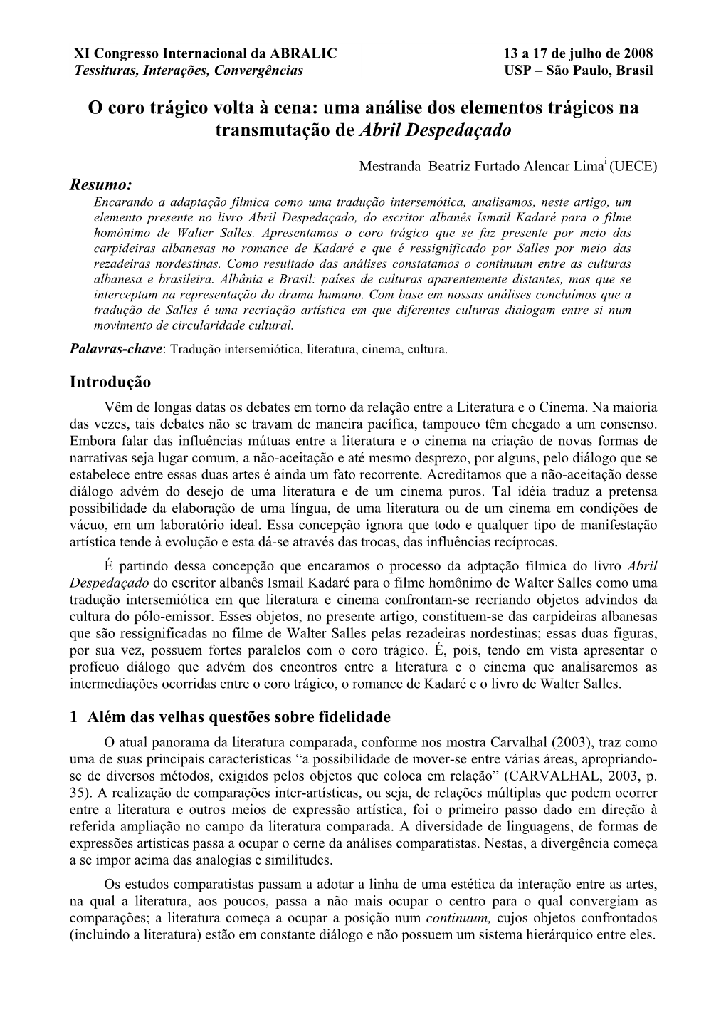 Uma Análise Dos Elementos Trágicos Na Transmutação De Abril Despedaçado