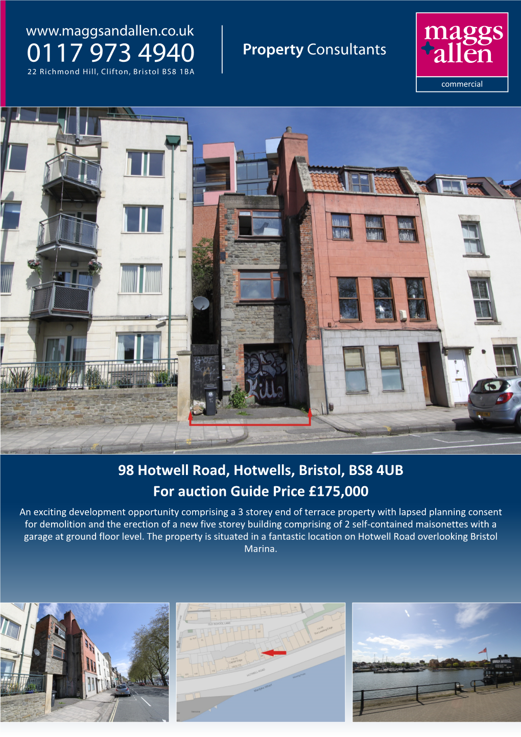 Property Consultants 98 Hotwell Road, Hotwells, Bristol, BS8 4UB for Auction Guide Price £175,000