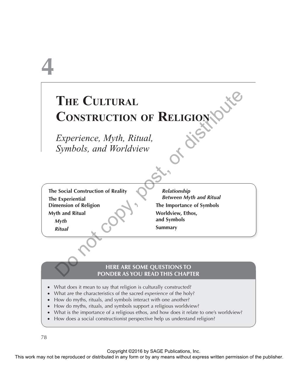The Cultural Construction of Religion Experience, Myth, Ritual