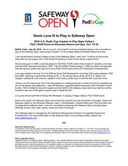 Davis Love III to Play in Safeway Open