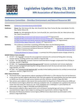Legislative Update: May 13, 2019 MN Association of Watershed Districts