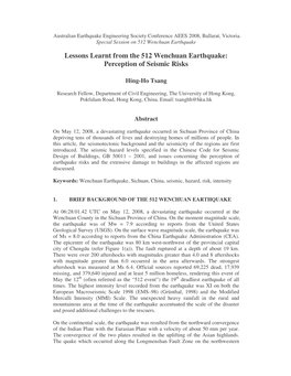 Lessons Learnt from the 512 Wenchuan Earthquake: Perception of Seismic Risks