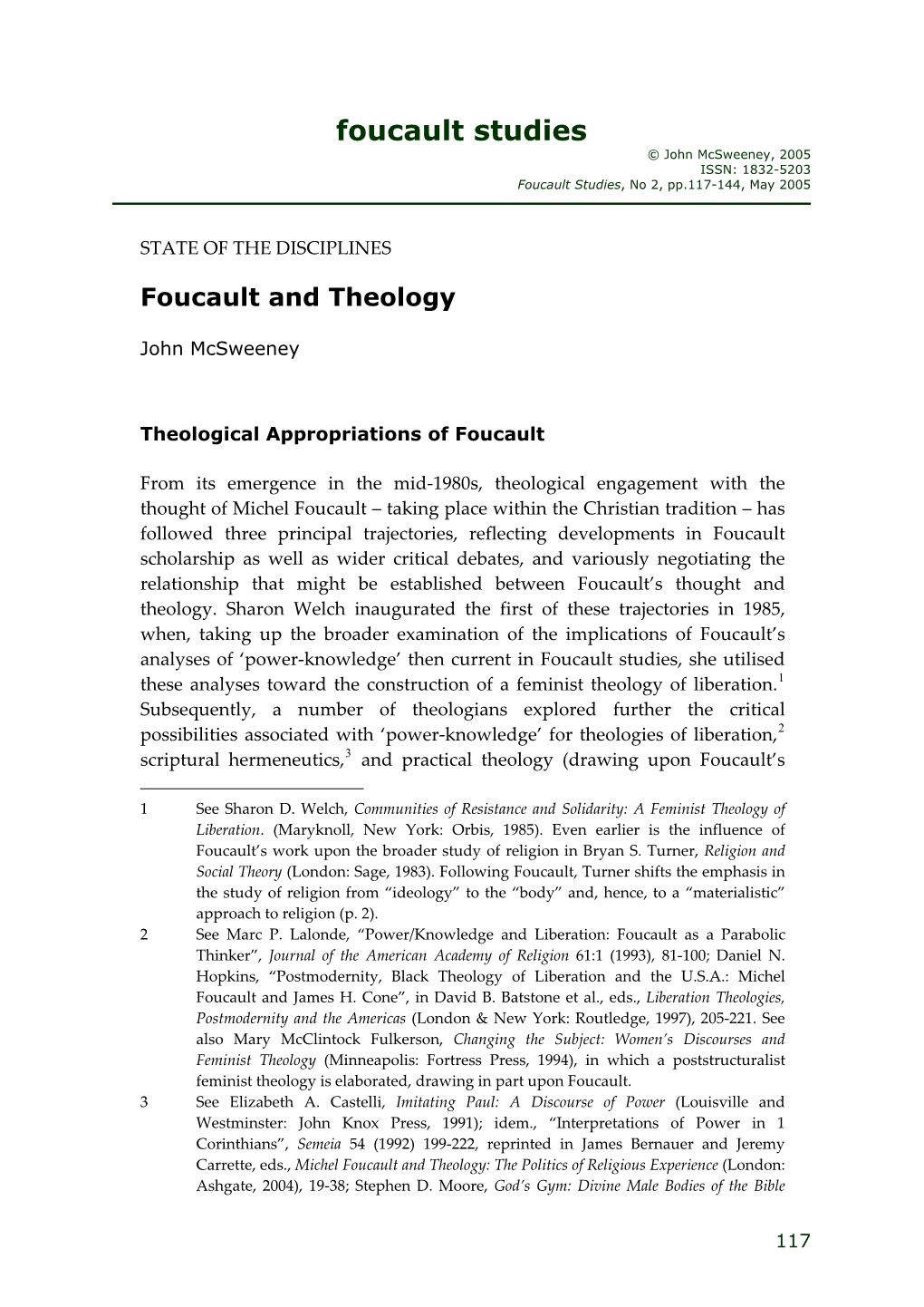 Foucault Studies © John Mcsweeney, 2005 ISSN: 1832-5203 Foucault Studies, No 2, Pp.117-144, May 2005