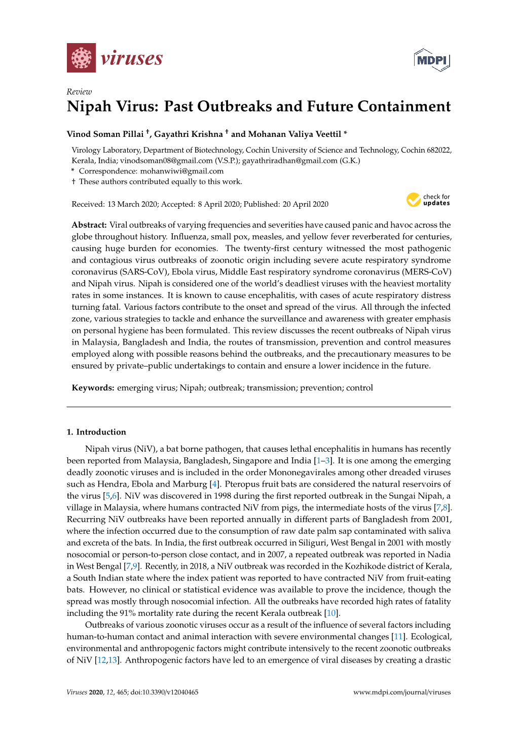 Nipah Virus: Past Outbreaks and Future Containment