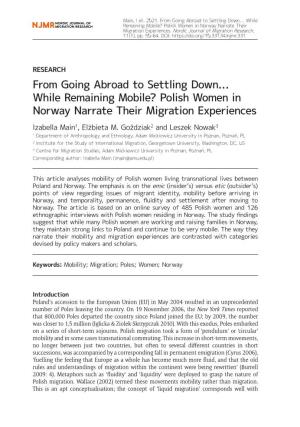 From Going Abroad to Settling Down… While Remaining Mobile? Polish Women in Norway Narrate Their Migration Experiences