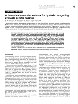 A Theoretical Molecular Network for Dyslexia