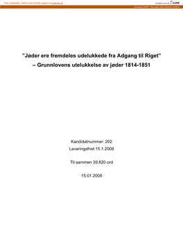 Grunnlovens Utelukkelse Av Jøder 1814-1851