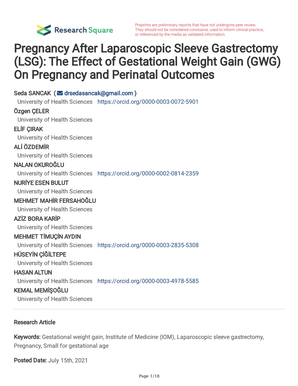 (LSG): the Effect of Gestational Weight Gain (GWG) on Pregnancy and Perinatal Outcomes