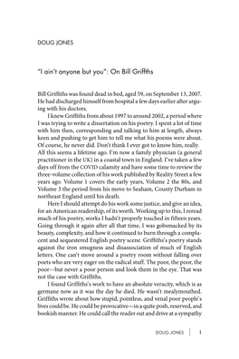 Essay by Doug Jones on Bill Griffiths' Poetry