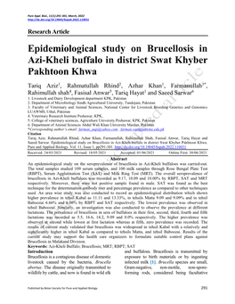 Epidemiological Study on Brucellosis in Azi-Kheli Buffalo in District Swat Khyber Pakhtoon Khwa