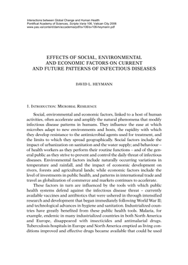 Effects of Social, Environmental and Economic Factors on Current and Future Patterns of Infectious Diseases