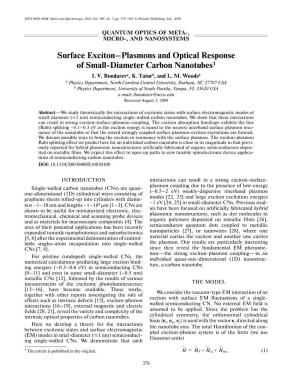 Surface Exciton–Plasmons and Optical Response of Small�Diameter Carbon Nanotubes1 I