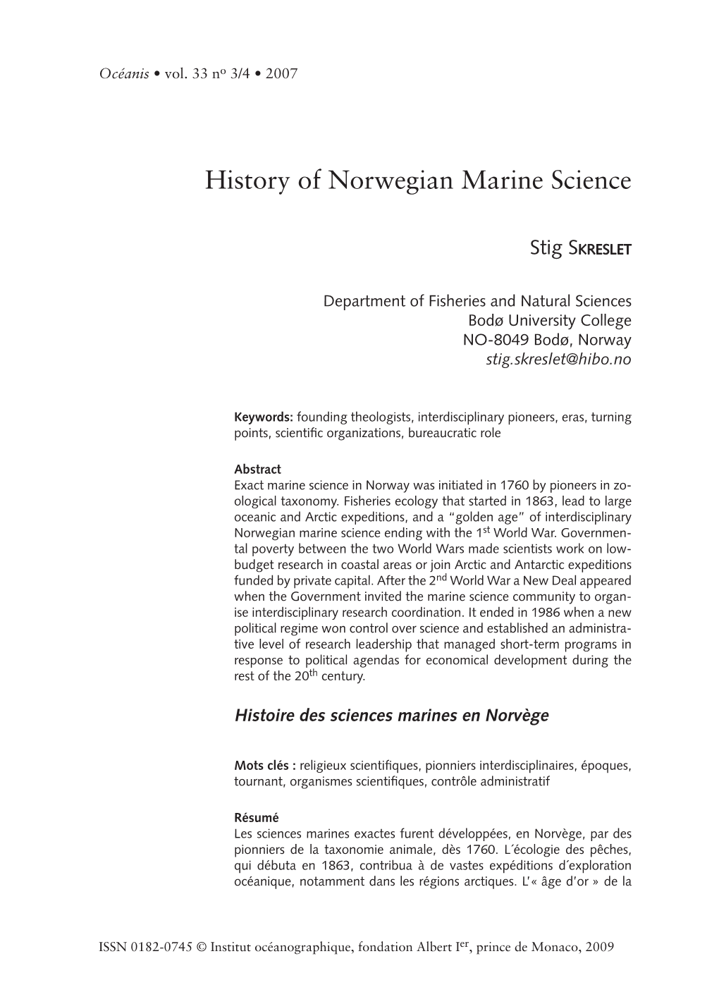 History of Norwegian Marine Science