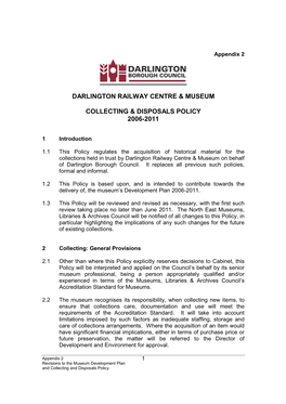 Darlington Railway Centre & Museum Collecting & Disposals Policy 2006-2011