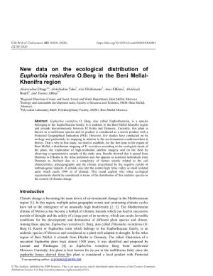 New Data on the Ecological Distribution of Euphorbia Resinifera