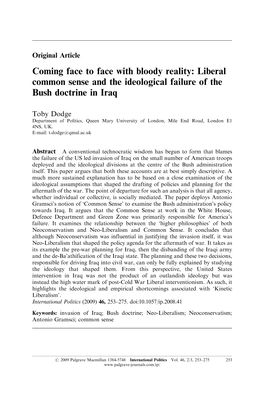 Coming Face to Face with Bloody Reality: Liberal Common Sense and the Ideological Failure of the Bush Doctrine in Iraq