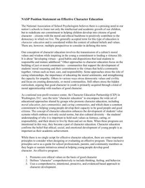 NASP Position Statement on Effective Character Education