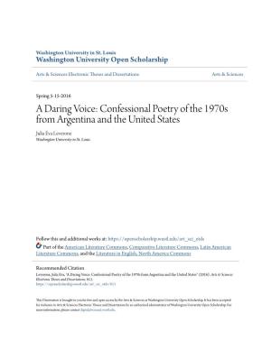 Confessional Poetry of the 1970S from Argentina and the United States Julia Eva Leverone Washington University in St