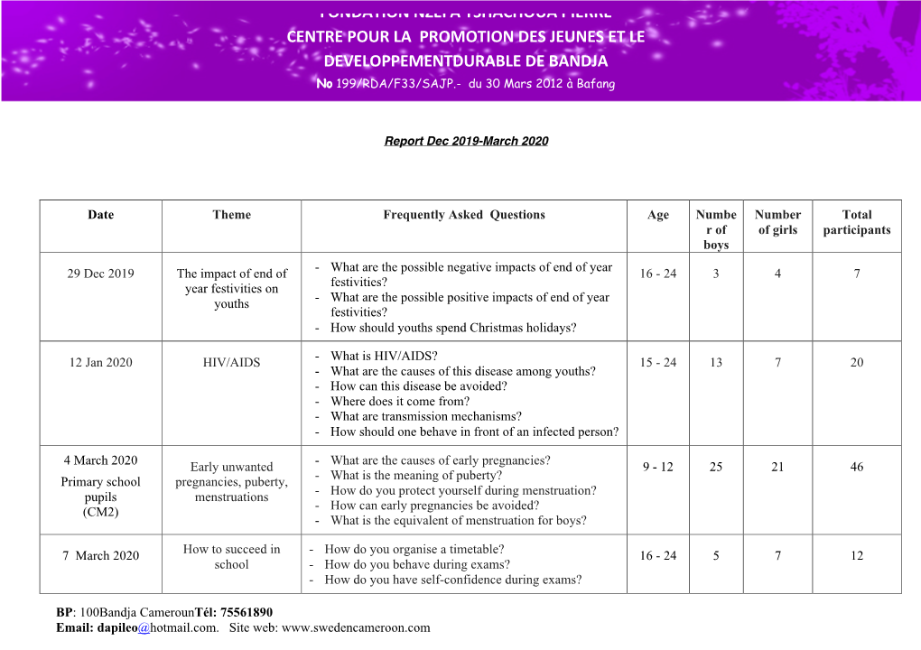 Report 2019-March 2020 Bandja