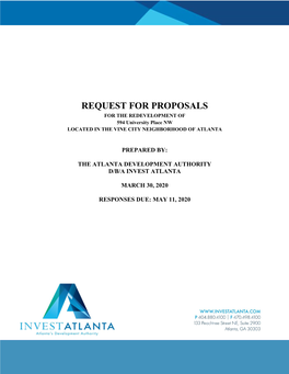 REQUEST for PROPOSALS for the REDEVELOPMENT of 594 University Place NW LOCATED in the VINE CITY NEIGHBORHOOD of ATLANTA