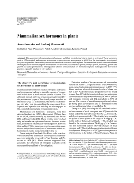 Mammalian Sex Hormones in Plants