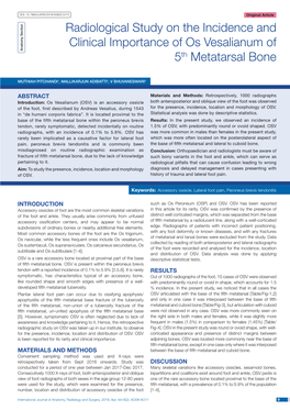 Radiological Study on the Incidence and Clinical Importance of Os Vesalianum of Anatomy Section 5Th Metatarsal Bone