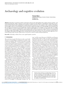 Archaeology and Cognitive Evolution