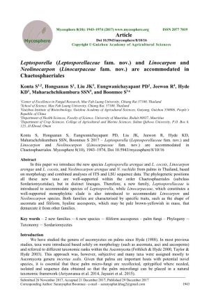 (Leptosporellaceae Fam. Nov.) and Linocarpon and Neolinocarpon (Linocarpaceae Fam