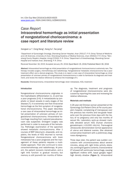 Case Report Intracerebral Hemorrhage As Initial Presentation of Nongestational Choriocarcinoma: a Case Report and Literature Review