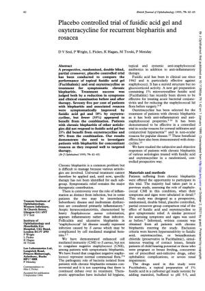 Oxytetracycline for Recurrent Blepharitis and Br J Ophthalmol: First Published As 10.1136/Bjo.79.1.42 on 1 January 1995