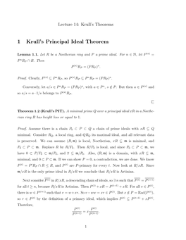 1 Krull's Principal Ideal Theorem