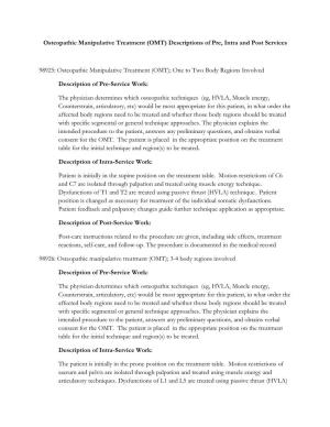 Osteopathic Manipulative Treatment (OMT) Descriptions of Pre, Intra and Post Services
