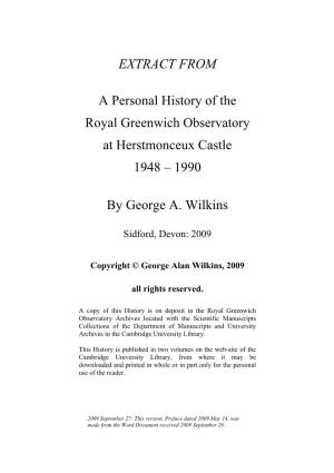A Personal History of the Royal Greenwich Observatory at Herstmonceux Castle 1948 – 1990