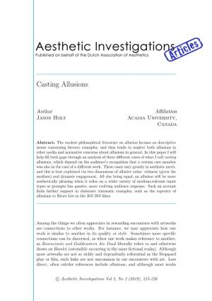 Aesthetic Investigations