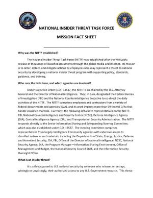National Insider Threat Task Force Mission Fact Sheet