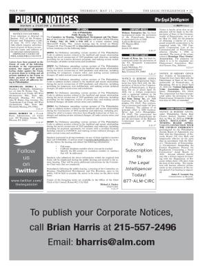 PUBLIC NOTICES to Publish Your Corporate Notices, Call