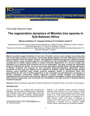 The Regeneration Dynamics of Miombo Tree Species in Sub-Saharan Africa