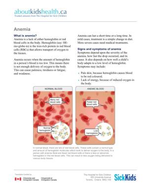 Anemia What Is Anemia? Anemia Can Last a Short Time Or a Long Time