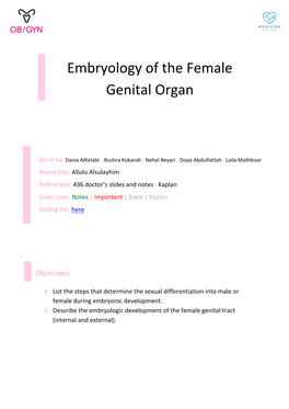 Embryology of the Female Genital Organ