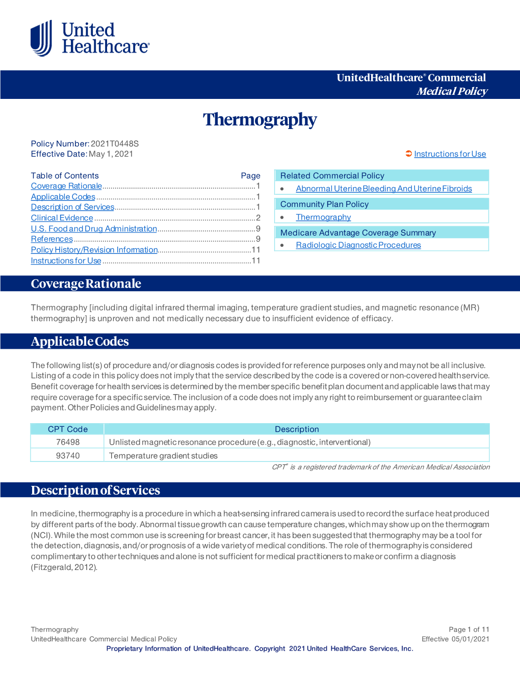 Thermography – Commercial Medical Policy