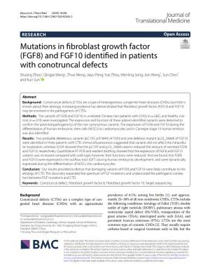 Mutations in Fibroblast Growth Factor (FGF8) and FGF10 Identified In